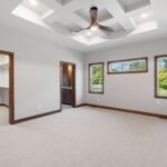 673 Black Earth Owners Bedroom Beamed Coffered Tray Ceiling