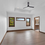 3409 Schubert Owners Bedroom. Stepped Tray Ceiling 12" Deep. Black Interior Windows.